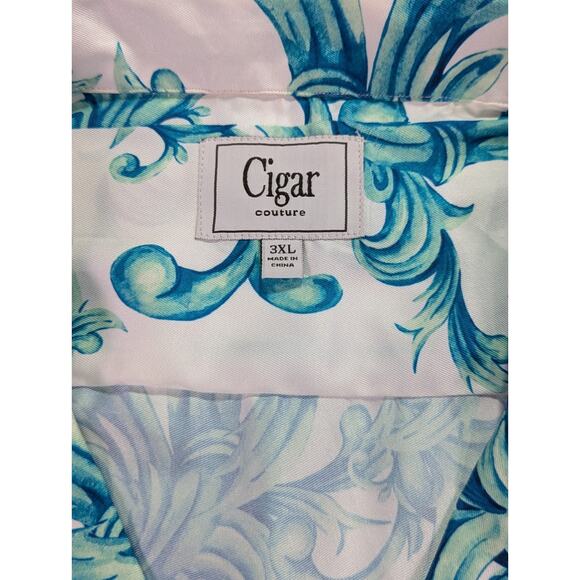 Cigar Couture 3XL Short Sleeve Button Up Baroque Syle Blue/Teal Moss - Picture 5 of 11